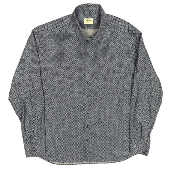 Stenstroms Fitted Body Dress Shirt Stretch Geometric Long Sleeve Blue 46 18 XXL - Picture 1 of 9